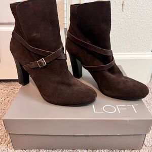 LOFT Dark Brown Suede Heeled Boots
